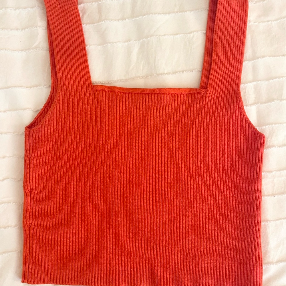 Ribbed Square-Neck Orange Top